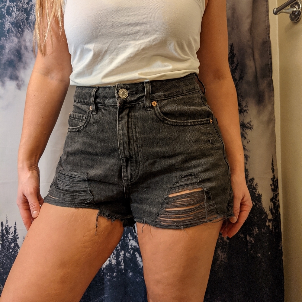 Distressed Black Jean Shorts